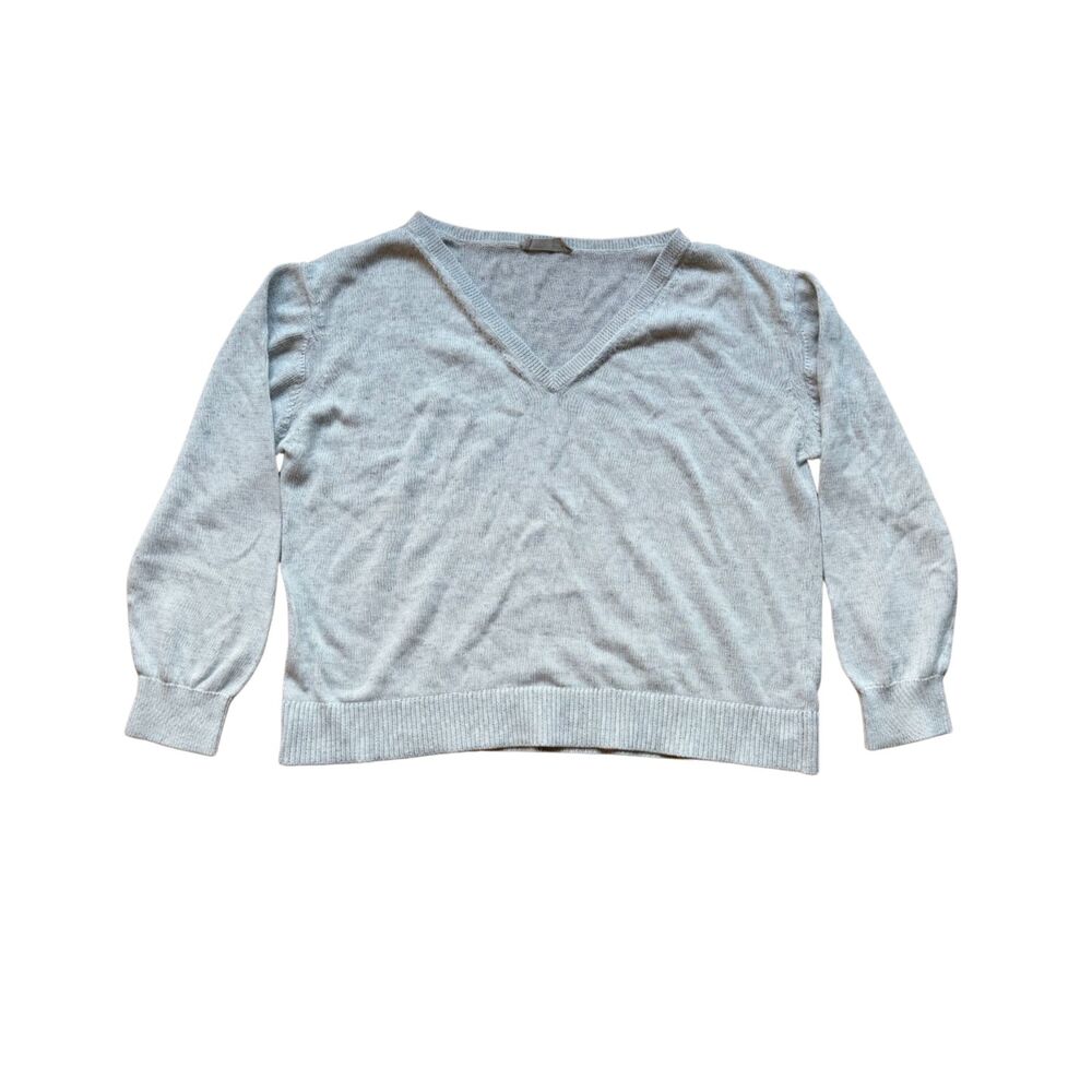 Everlane Gray 100% Cotton Knit V Neck Boxy Oversized Pullover Sweater Size L